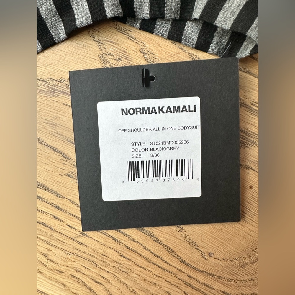 NWT Norma Kamali Grey and black striped bodysuit.  Size small - Picture 3 of 6